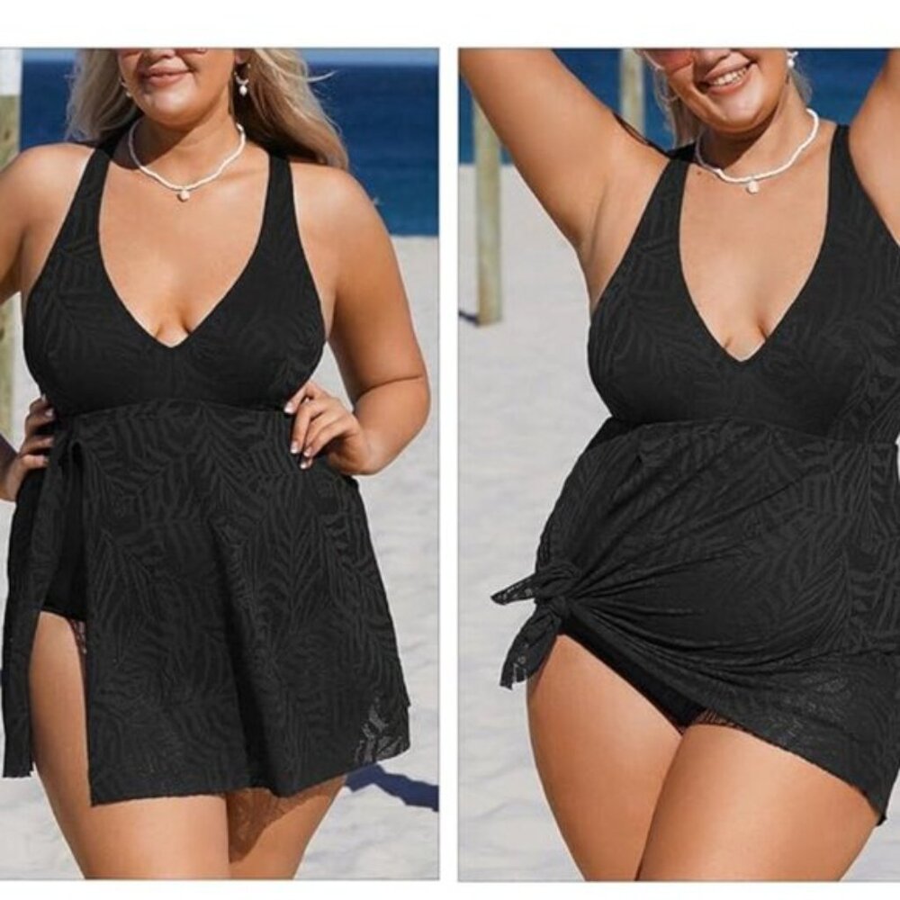 Cupshe Mesh Hollow Out Split One Piece Swim Dress Swimsuit Size 2X | NWT…